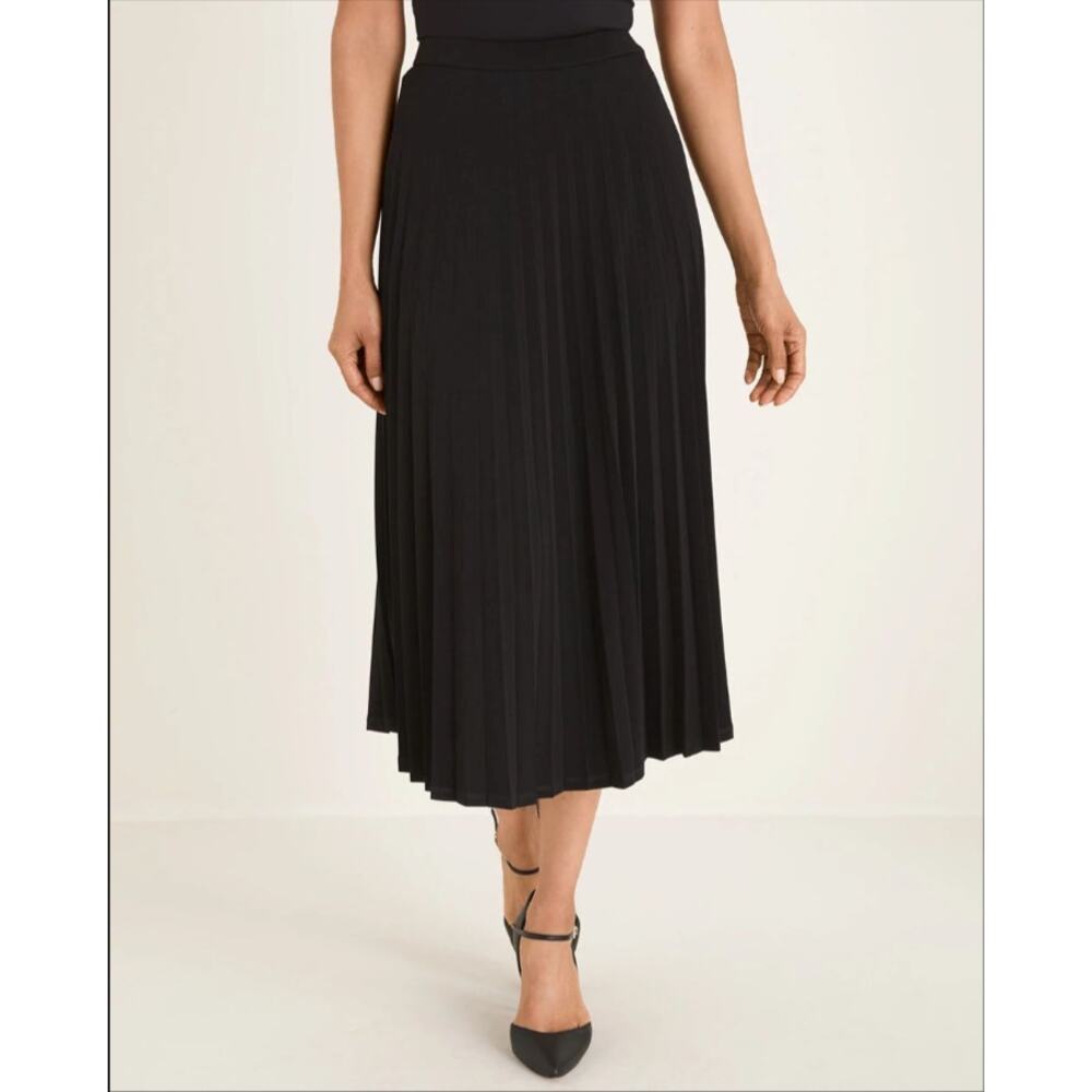 Chicos Pleated Knit Skirt Black Womens XL (Chicos size 2) NWT